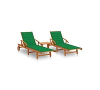 Vidaxl Chaises Longues 2 Pcs Avec Table Et Coussins Acacia Solide