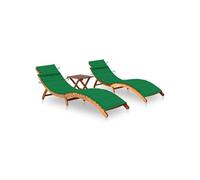 Lot de 2 Chaises Longues avec Table avec Coussins Transat Acacia Solide vidaXL