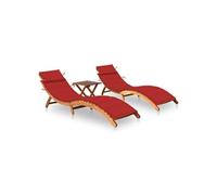 Vidaxl Chaises Longues Lot De 2 Avec Table Et Coussins Acacia Solide