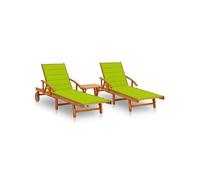 vidaXL Chaises longues 2 pcs avec table et coussins Acacia solide