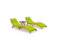Chaises longues lot de 2 avec table et coussins Acacia solide G