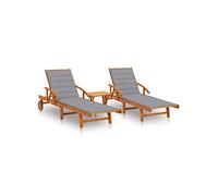Vidaxl Chaises Longues 2 Pcs Avec Table Et Coussins Acacia Solide