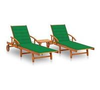 Vidaxl Chaises Longues 2 Pcs Avec Table Et Coussins Acacia Solide