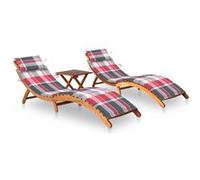 Vidaxl Chaises Longues Lot De 2 Avec Table Et Coussins Acacia Solide