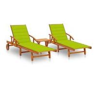 Chaises longues lot de 2 avec table et coussins Acacia solide G