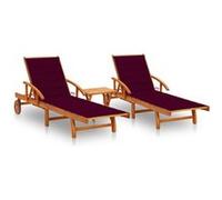 Vidaxl Chaises Longues 2 Pcs Avec Table Et Coussins Acacia Solide