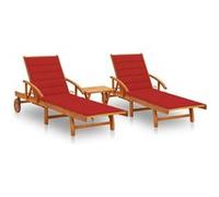 Chaises Longues 2 Pcs Avec Table Et Coussins Acacia Solide