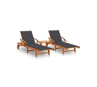 Vidaxl Chaises Longues 2 Pcs Avec Table Et Coussins Acacia Solide