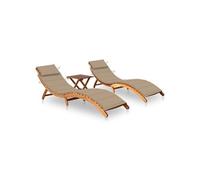 Lot de 2 Chaises Longues avec Table avec Coussins Transat Acacia Solide vidaXL
