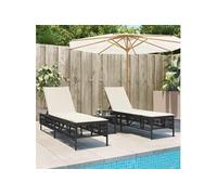 Chaises longues lot de 2 avec table noir résine tressée, transat, lit de repos de jardin, meuble d'extérieur, chaise 4002746