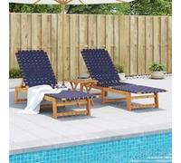 vidaXL Chaises Longues Lot de 2 Bleu Bois d'acacia Solide et Tissu