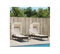 Vidaxl Chaises Longues Lot De 2 Et Auvents Et Table Marron Poly Rotin