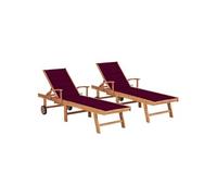 Lot de 2 Chaises Longues avec Coussin Transat Anthracite Teck Solide vidaXL