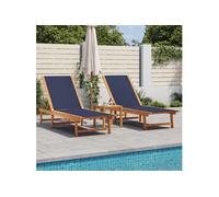 Chaises longues lot de 2 table bleu bois d'acacia et textilène, lit de soleil, lit de repos, chaise longue 3279254