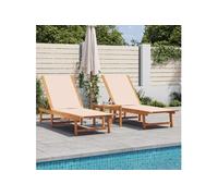Chaises longues lot de 2 table crème bois d'acacia et textilène, lit de soleil, lit de repos, chaise longue 3279252