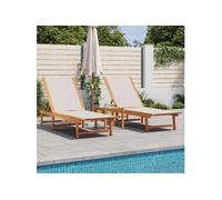 Chaises longues lot de 2 table gris bois d'acacia et textilène, lit de soleil, lit de repos, chaise longue 3279253