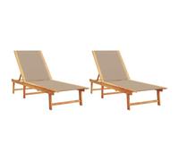 vidaXL Chaises longues 3279251 – Bois acacia solide, textilène taupe – Lot de 2