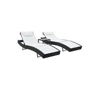 Vidaxl Chaises Longues 2 Pcs Et Table Résine Tressée Et Textilène Noir Blanc