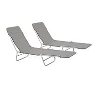 vidaXL Lot de 2 Chaises Longues Pliables, Bain de Soleil, Transat de Terrasse, Siège de Jardin Patio Balcon Extérieur, Acier et Tissu Gris
