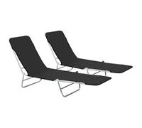 Chaises Longues Pliables 2 Pcs Acier Et Tissu Noir Noir
