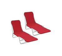 Chaises longues pliables 2 pcs Acier et tissu Rouge