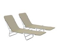 Chaises Longues Pliables 2 Pcs Acier Et Tissu Taupe
