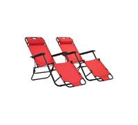 vidaXL Lot de 2 Chaises Longues Pliables avec Repose-Pied, Bain de Soleil, Transat de Terrasse, Siège de Jardin Patio Extérieur, Acier Rouge