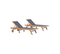 Chaises longues pliables et roulettes lot de 2 Teck textilène G