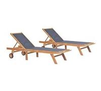 Chaises longues pliables et roulettes lot de 2 Teck textilène