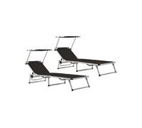 Vidaxl Chaises Longues Pliables Et Toit 2 Pcs Aluminium Textilène Noir