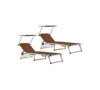 Vidaxl Chaises Longues Pliables Toit 2 Pcs Aluminium Textilène Marron