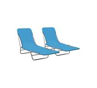 Chaises longues pliables lot de 2 Acier et tissu Bleu