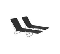 Chaises longues pliables lot de 2 Acier et tissu Noir