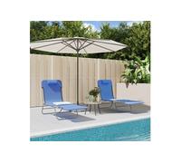 vidaXL Lot de 2 Chaises Longues Pliables, Bain de Soleil, Transat de Terrasse, Siège de Jardin Patio Extérieur, Bleu Textilène et Acier