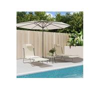 vidaXL Chaises longues Bain de soleil Pliables Crème Textilène et Acier Lot de 2