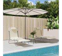 vidaXL Chaises longues Bain de soleil Pliables Crème Textilène et Acier Lot de 2