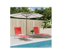 Chaises longues pliables lot de 2 rouge textilène et acier