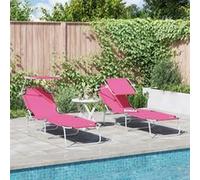 Vidaxl Chaises Longues Pliantes 2 Pcs Avec Auvent Rose Tissu Oxford 600d