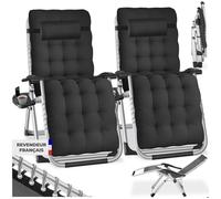 Chaises longues - TECTAKE - Lot de 2 bains de soleil pliables CLOUD réglables en continu en textilène respirant - Noir