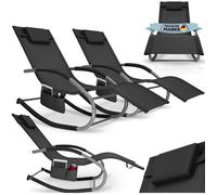 Chaises longues - TECTAKE - Lot de 2 fauteuils de jardin TAYA ergonomique fonction de balancement et accoudoirs incurvés - Noir
