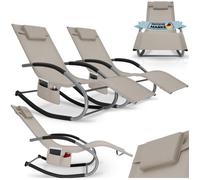 Chaises longues - TECTAKE - Lot de 2 fauteuils de jardin TAYA ergonomique fonction de balancement et accoudoirs incurvés - Beige