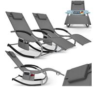 Chaises longues - TECTAKE - Lot de 2 fauteuils de jardin TAYA ergonomique fonction de balancement et accoudoirs incurvés - Gris