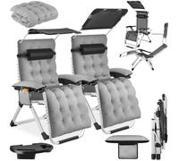 Chaises longues - TECTAKE - Lot de 2 transats CLOUD II pliables avec pare-soleil dossier et repose-pieds réglables - Gris Clair