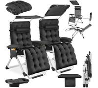 Chaises longues - TECTAKE - Lot de 2 transats CLOUD II pliables avec pare-soleil dossier et repose-pieds réglables - Noir