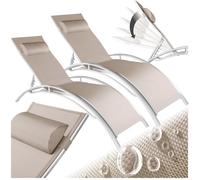 Chaises longues - TECTAKE - Lot de 2 transats de jardin en acier ALINA dossier réglable en 5 positions - Beige