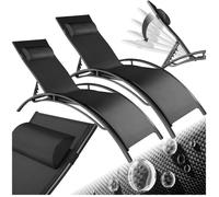 Chaises longues - TECTAKE - Lot de 2 transats de jardin en acier ALINA dossier réglable en 5 positions - Noir