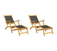 Chaises Longues Transat D'extérieur 2 Piècs Acacia Massif Et Textilène Helloshop26 02_0011916 Multicolore