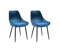 Lot de 2 chaises - Velours et métal noir - Bleu nuit - MASURIE