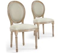 Chaises Médaillon Tissu Versailles Beige & Naturel - Paris Prix - Vintage - Lot de 2 - Intérieur