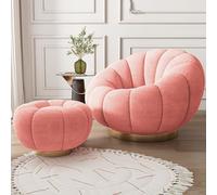 Chaises pivotantes pour les loisirs, chaise ronde avec pouf confortable, pivotant à 360 degrés, baril rond, pour club, chambre à coucher, salle de lecture (bleu)